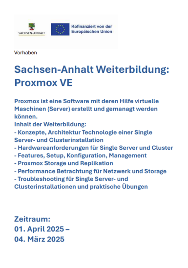 Proxmox Virtual Environment Weiterbildung Förderung